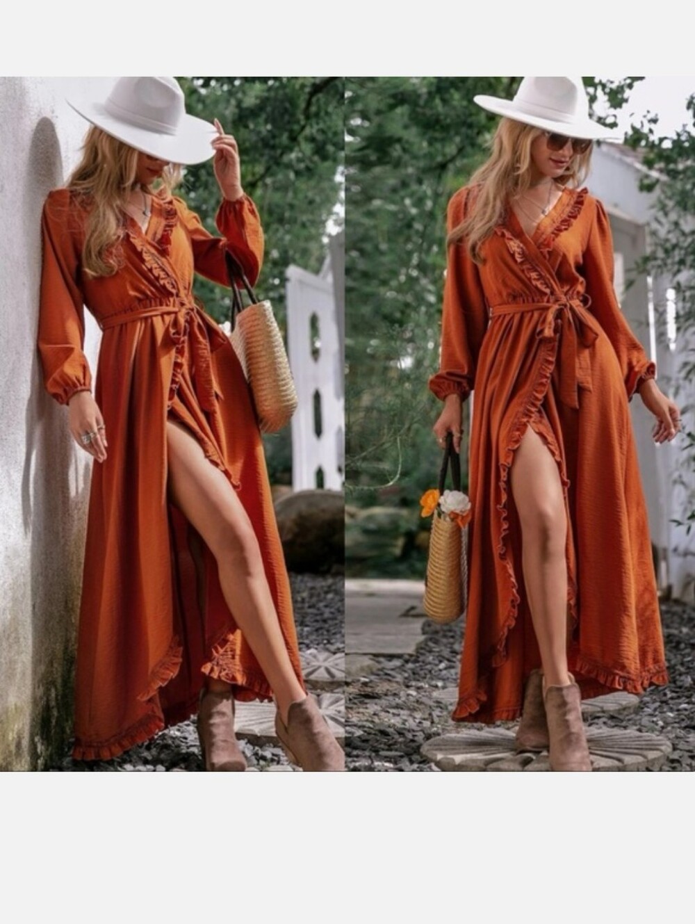 Simplee Apparel Rust Orange Ruffle Maxi Dress
